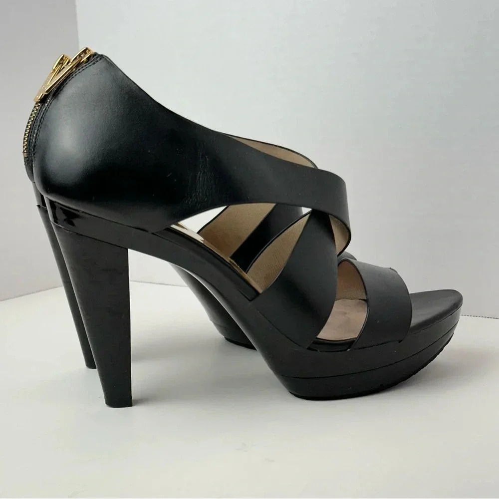 Michael Kors Elena Platform Dress Sandal Women 11 Black Leather Open Toe Pre Own